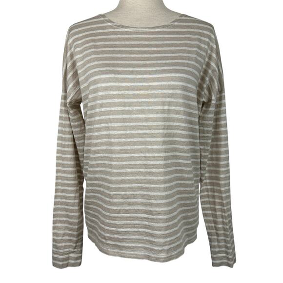 Jenni Kayne Saint James Top Women Small Oatmeal Striped Linen Rue Tee Preppy - Picture 1 of 16